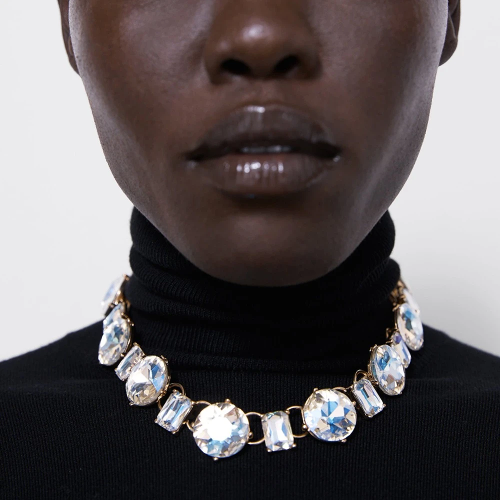 Mejor dama México Nuevo diseño de cristal cadenas para Collar para las mujeres boda espumosos de vidrio collar lindo niña de fiesta con el collar de la joyería|Collares -