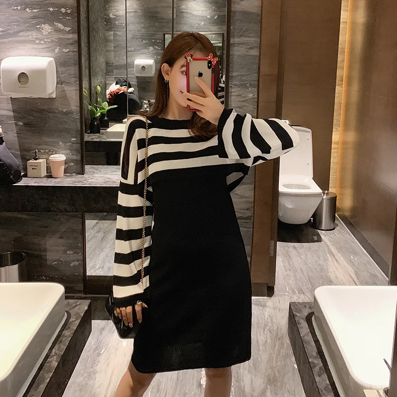 

Suit Dress Autumn 2019 New Style Slim Fit Contrast Color Long Sleeve Striped Shirt Vest Skirt Two-Piece Women's F7546