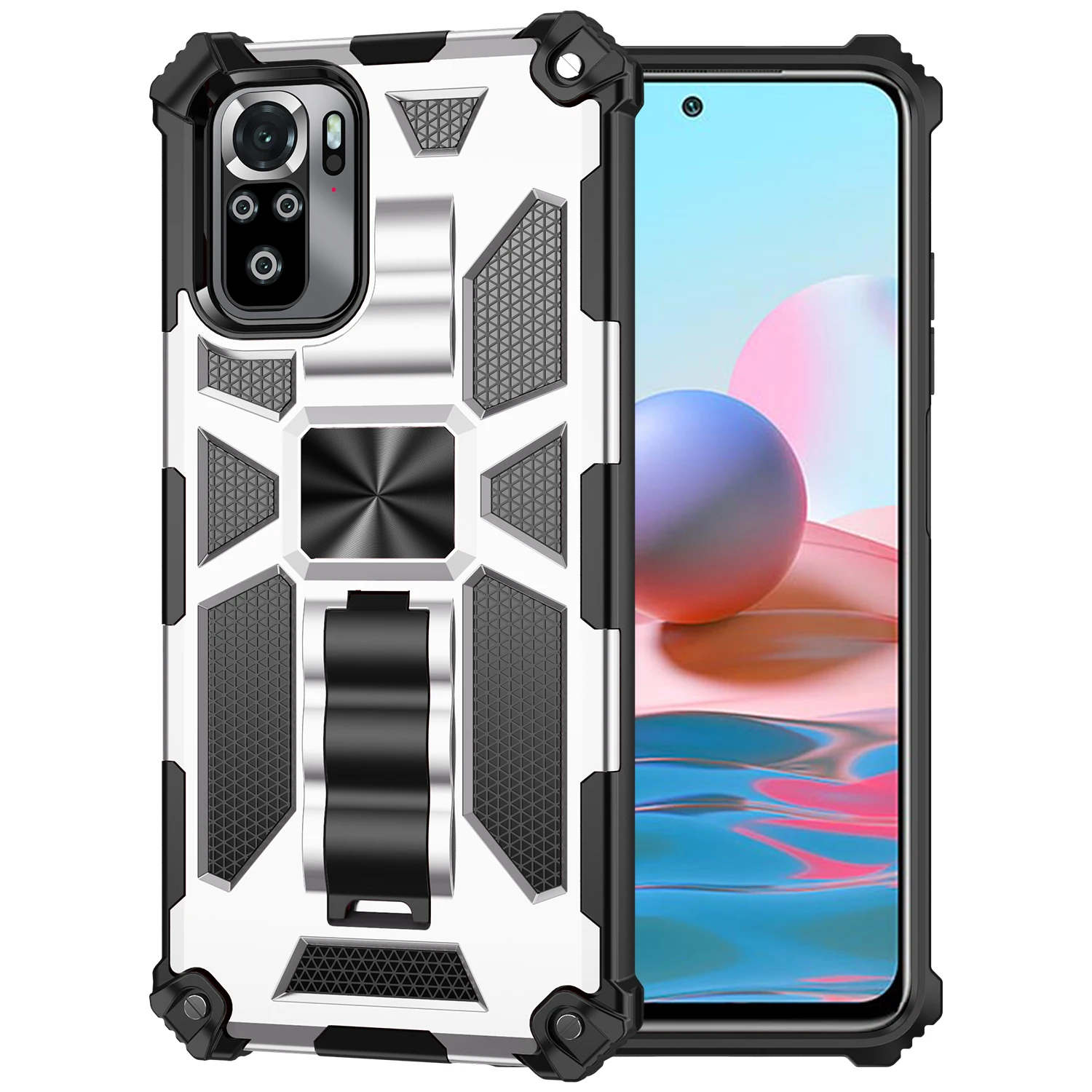 Rugged Bracket Armor Phone Case For Xiaomi Redmi Note 10 10S Pro Max 4G  With Metal magnetic Shockproof Anti Fall Protector Cover|Phone Case &  Covers| - AliExpress