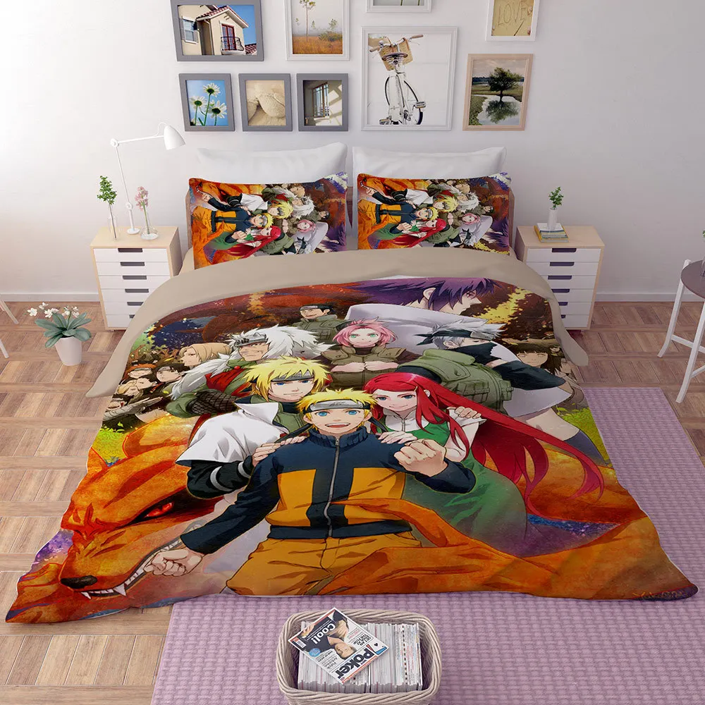 Мультфильм Наруто Аниме 3D постельные принадлежности набор Uzumaki Наруто Учиха Саске одеяло наволочки постельные принадлежности наборы - Цвет: Белый
