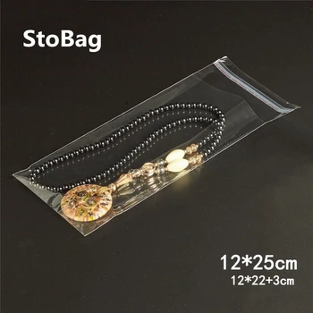 

StoBag 500pcs 12*25cm Clear Transparent Self Adhesive Resealable Opp Necklace Packaging Bag Jewelry Packing Gift Bag Plastic Bag