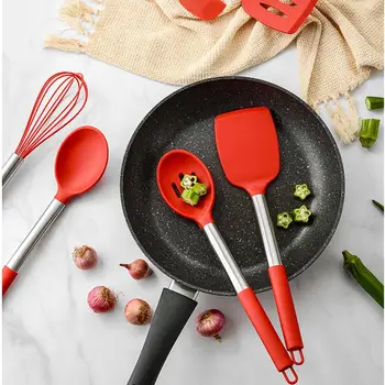 

Spaghetti Server Black Food Grade Durable 14pcs Practical Ladle Spoon Silicone Kitchen Utensils High Temperature Resistance