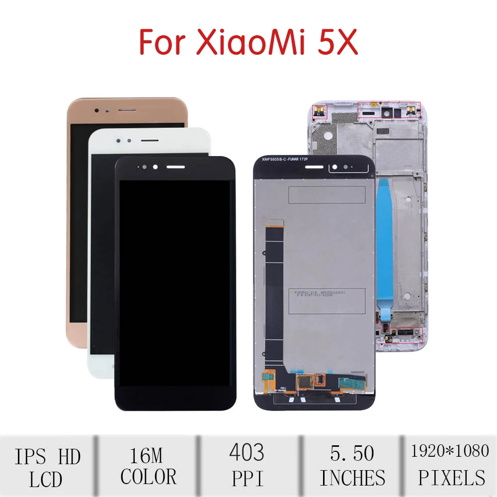Для Xiaomi mi 5X lcd кодирующий преобразователь сенсорного экрана в сборе для Xiaomi mi A1 дисплей с рамкой Замена mi A1 mi 5X дисплей
