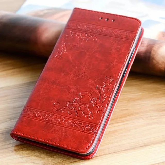 Кожаный чехол с цветами чехол для huawei P8 Lite откидная крышка Роскошный кошелек Магнитный чехол для мобильного телефона huawei P8 Lite - Цвет: Красный