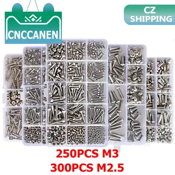 

250/ 300PCS M2.5 M3 Stainless Steel Hexagon Socket Screws Set Flat Cap Button Head Hex Assortment Screw Kit Bolts Nuts Allen Set