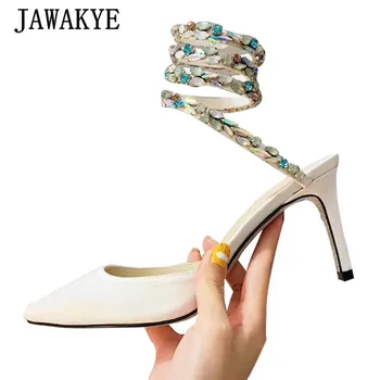 

Colorful Crystal Snake Around Women Pumps Closed Toe Thin High Heels Party Wedding Shoes Woman Black White Pink Stilettos Ladies