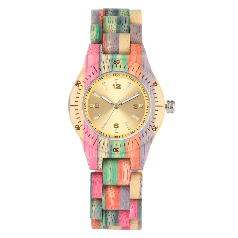 Colorful Natural Wood Women's Bamboo Wristwatch Lady Quartz Analog Watches Full Wooden Bracelet Clock Luminous Hands reloj