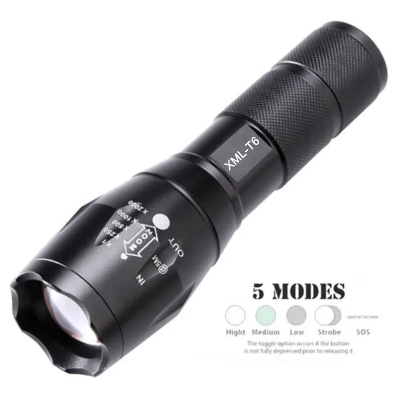 

LED Tactical Flashlight 5 Modes High Lumen Torch Zoomable Water Resistant Handheld Light for Camping Hiking Outdoor Emergency