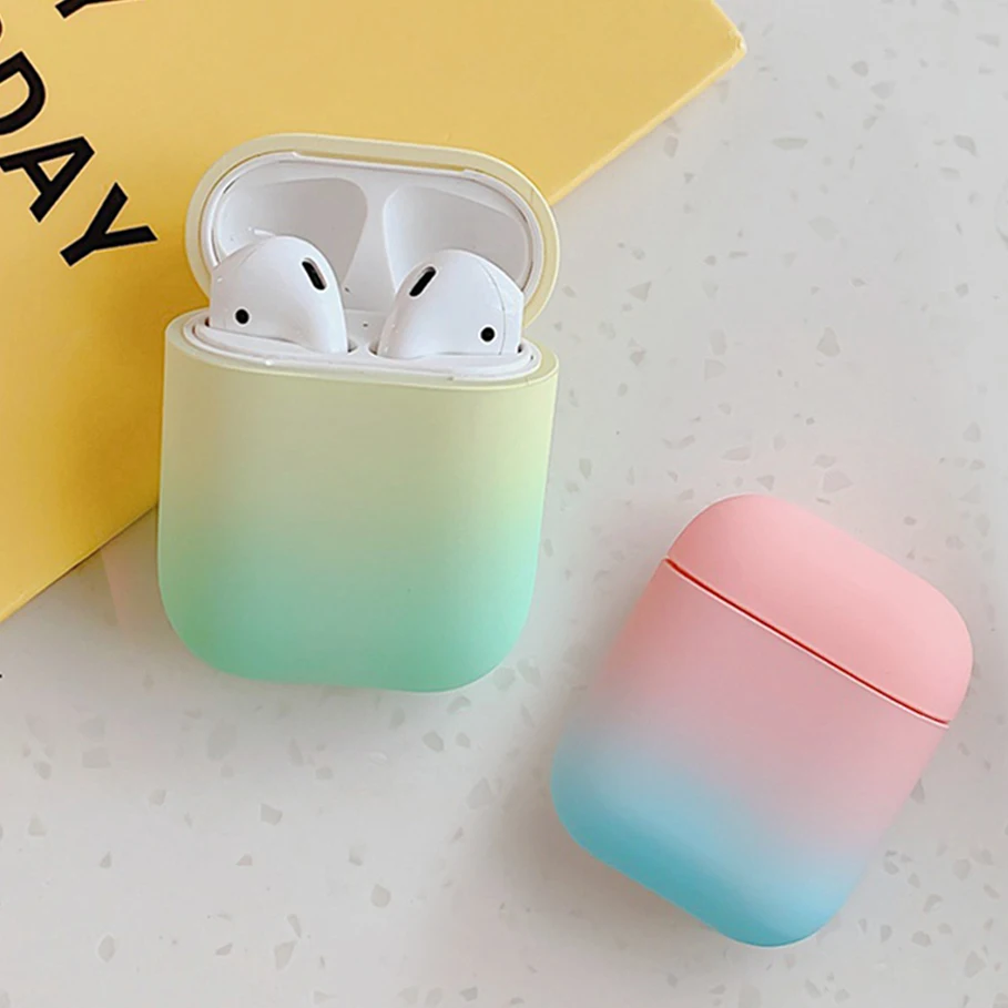 Для AirPods 1/2 чехол градиентной радужной расцветки наушники пластиковый жесткий