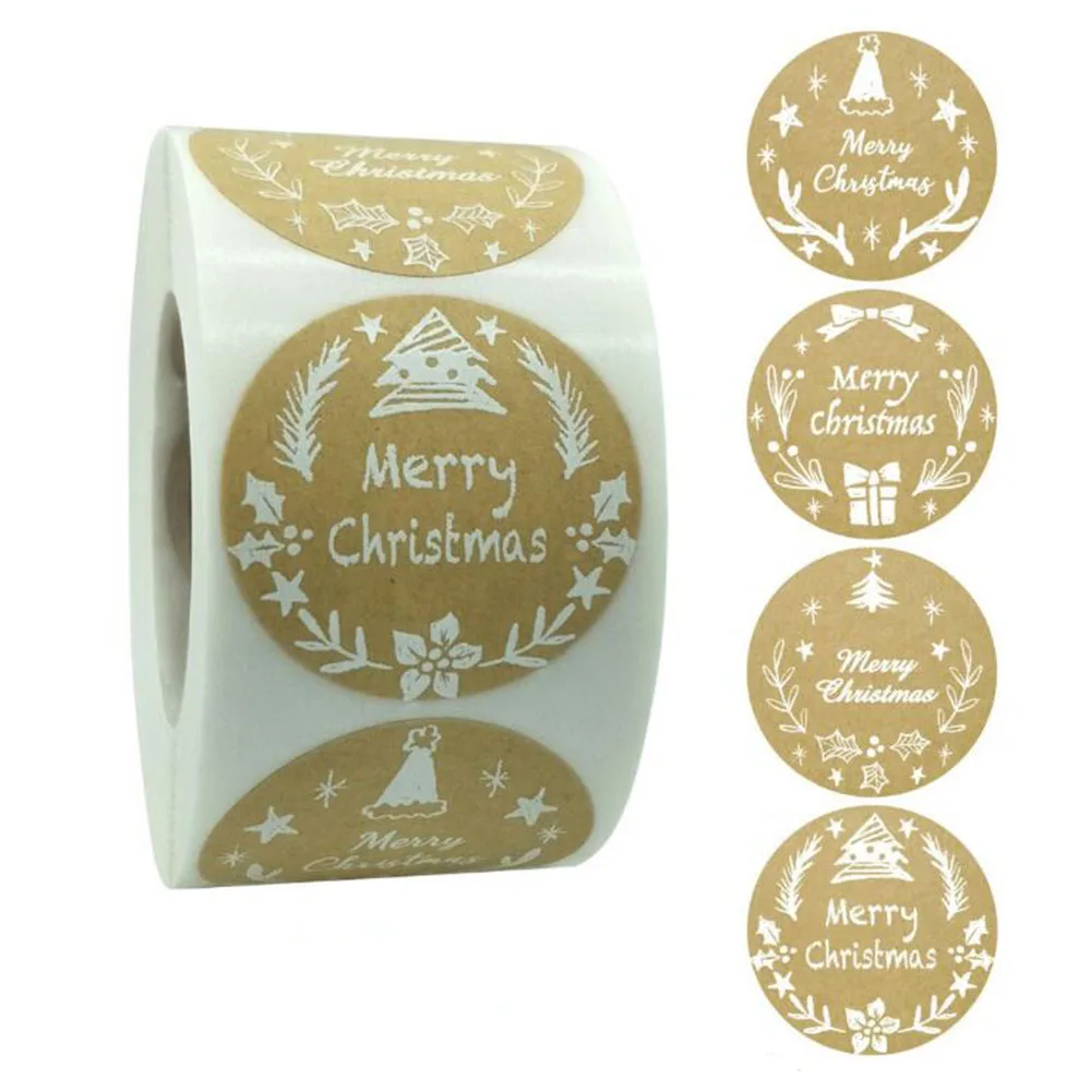 

3.8cm/1.5inch Merry Christmas Kraft Stickers Sealing Label Stickers For Bakery Packaging Gifts Stationery Decoration 500pcs