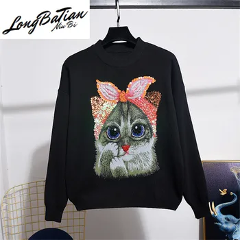 

Knitted Set Female Diamonds Cartoon Pattern sleeve Sweater Long Pants 2pc Women Autumn Loose Knitwear Ladies Tracksuit Sets