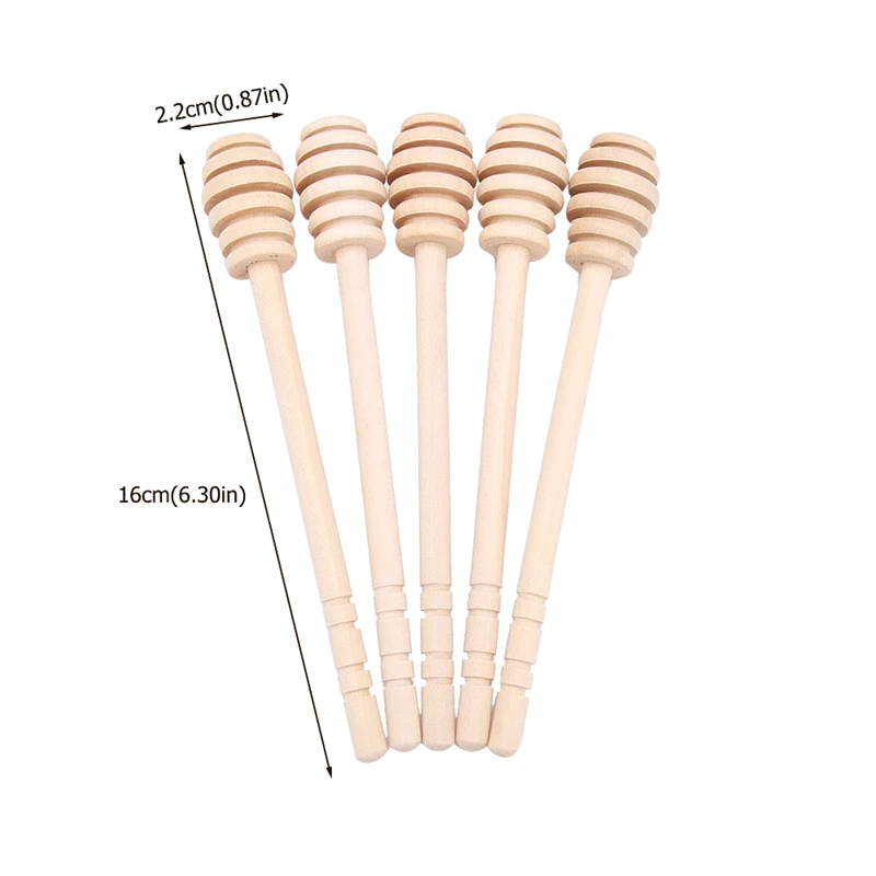 Wooden Honey Dipper Sticks Server Jams Syrup Drizzler Stirring Rod Long Handle Spiral Mixing Stick Honey Jar Dispense