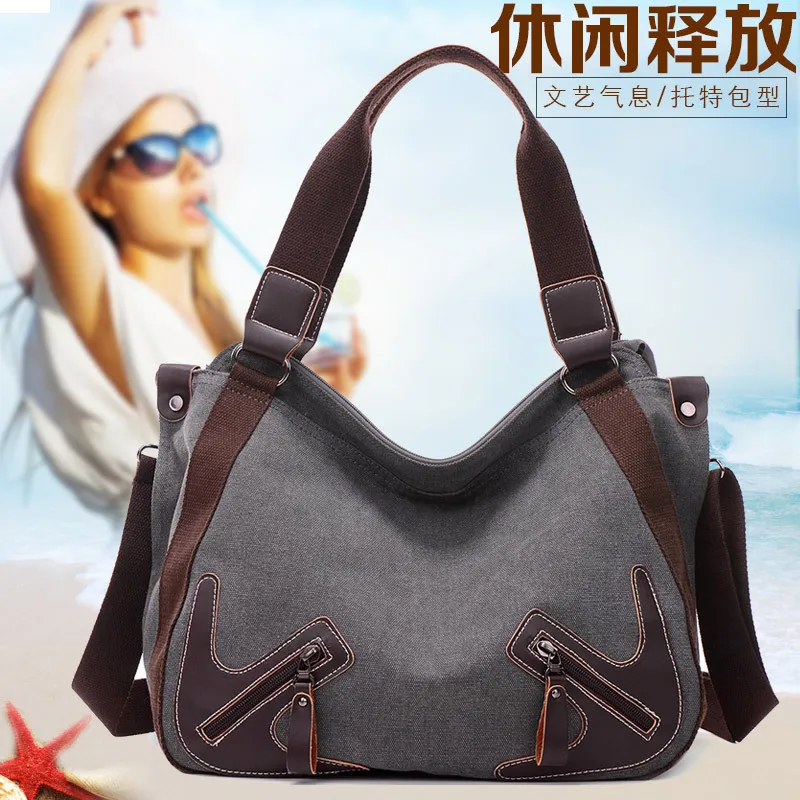 

Cross Border New Style WOMEN'S Bag Wholesale Shoulder Large Capacity Hand Washing Canvas Bag Retro Simple Commuting WOMEN'S Bag