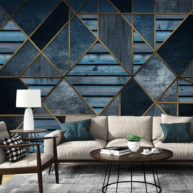  Papel tapiz decorativo de pared 3D personalizado con textura  geométrica 3D, papel tapiz de patrón azul para despegar y pegar, papel tapiz  de pared para sala de estar, sofá y televisión