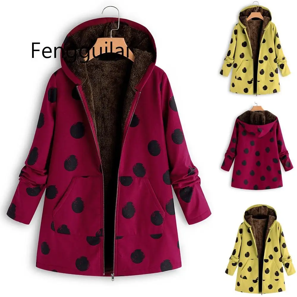 

FENGGUILAI Coat Womens Winter Warm Outwear Plus Size Hooded Long Sleeve Cotton Linen Fluffy Zipper Coat Women's Casual Outwear