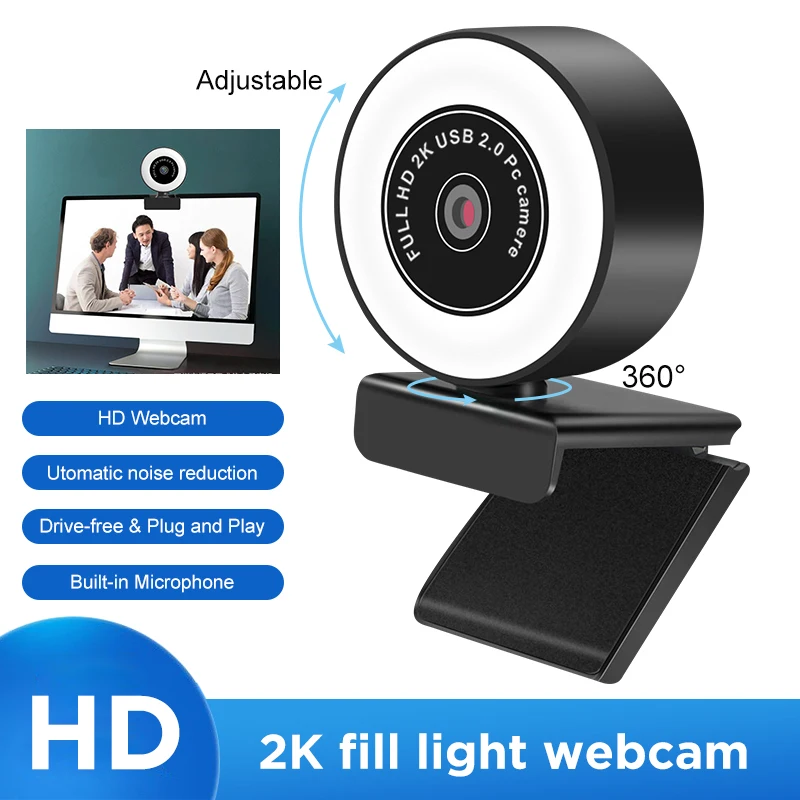1080P камера 2K автофокуса прямая трансляция видео HD веб Камера USB 2 0 с микрофоном и заполнить светильник мини