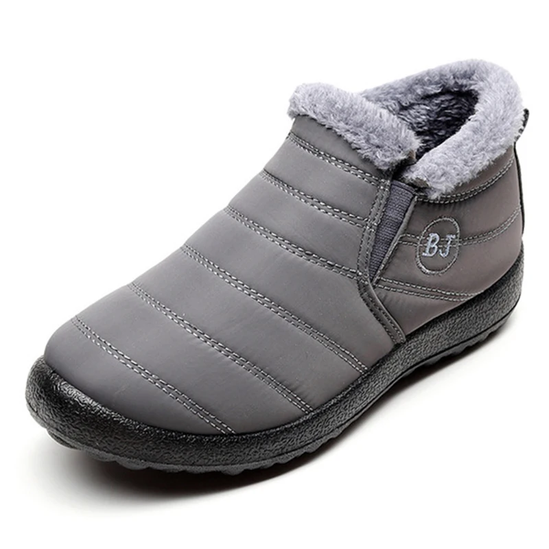 Зимняя мужская обувь; мужские ботинки; Теплые ботильоны на толстом меху; Мужская обувь; водонепроницаемые зимние ботинки; botas hombre; зимняя обувь унисекс - Цвет: Серый