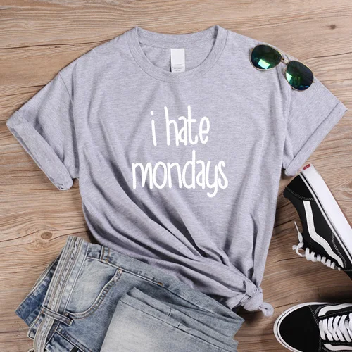 Gray-White ONSEME летняя забавная футболка с надписью «I Hate Monday» Женская хипстерская уличная одежда Топы Harajuku футболка femme Футболка - Цвет: Gray-White