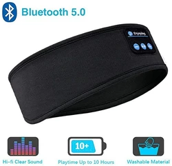 Wireless Sleep Headband with Bluetooth Earphones and Eye Mask - Soft, Comfortable, and Perfect for Side Sleepers (Black)