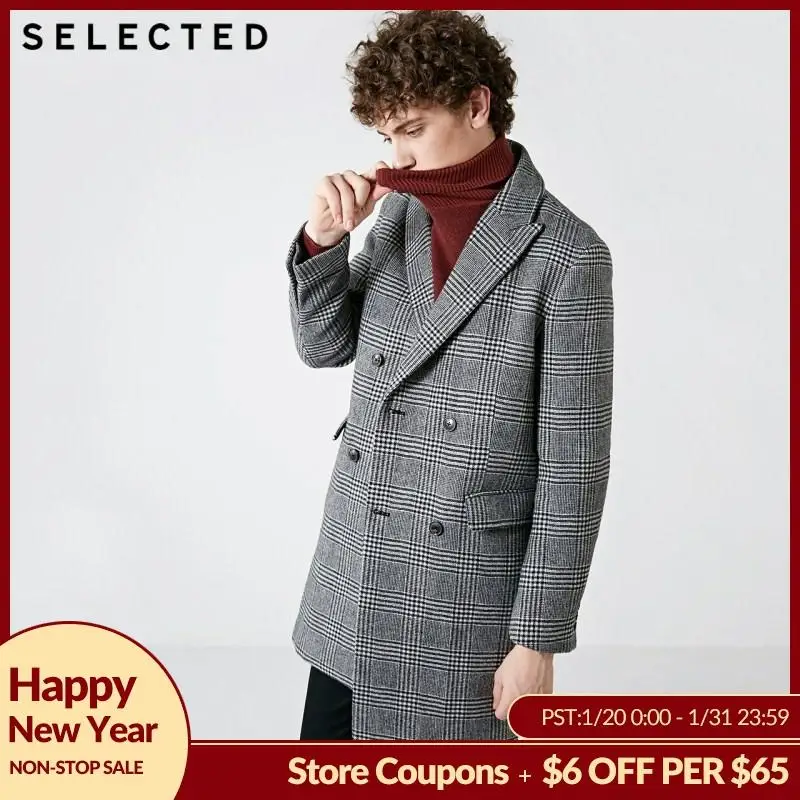 astounding  SELECTED New Men's Wool Coat Winter Plaid Outwear Medium Long Woolen Jacket S  418427534