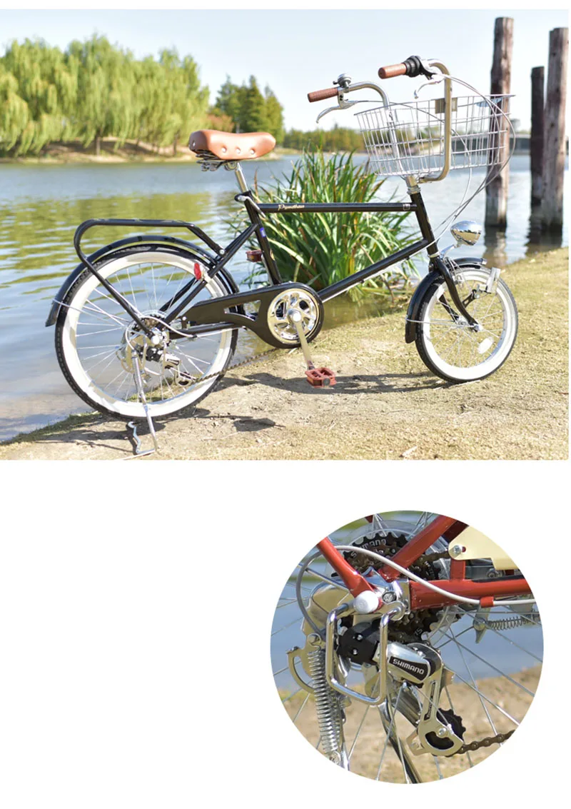 20 inch bike Cruiser include bakset 6 speeds Retro Leisur Bike red black women bicycle frame mini bicycle