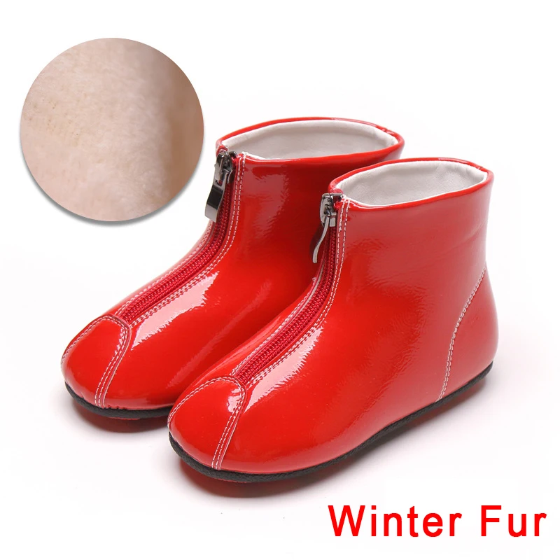 Red Winter Fur Новая детская зимняя Сапоги "Принцесса" для девочек ботильоны милая детская кожаная обувь в черно-белую обувь высокого качества; модные Мягкие ботинки; сезон осень - Цвет: Red Winter Fur