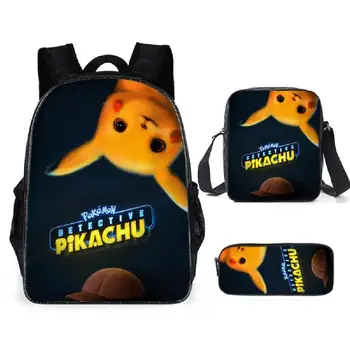 

3pcs Children School Bags Set for Teen Boys Girls Cartoon Pokemon Backpacks Pikachu Book Bag Kids Shoulder Bag mochila escolar