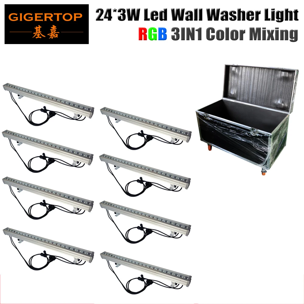 

China Stage Lighting 8 Unit 24x3W RGB Color 100cm Waterproof Led Wall Wash Lighting 3/7 DMX Channels 2 Button LCD Display IP65