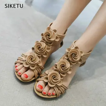 

Women's Sandals PU Large Size Wedges 2019 Summer New Casual Fashion Open Toe Roman Sandals 42 yards Black Apricot