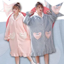 Женские пижамы, зимний теплый милый халат для сна, одежда для сна с капюшоном и рисунком, Женский пижамный комплект, утепленная Домашняя одежда, Пижамный костюм