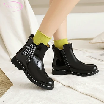 

Party style comfortable round toe paint ankle boots fashion crystal rivets black pink motorcycle boots women's shoes big size