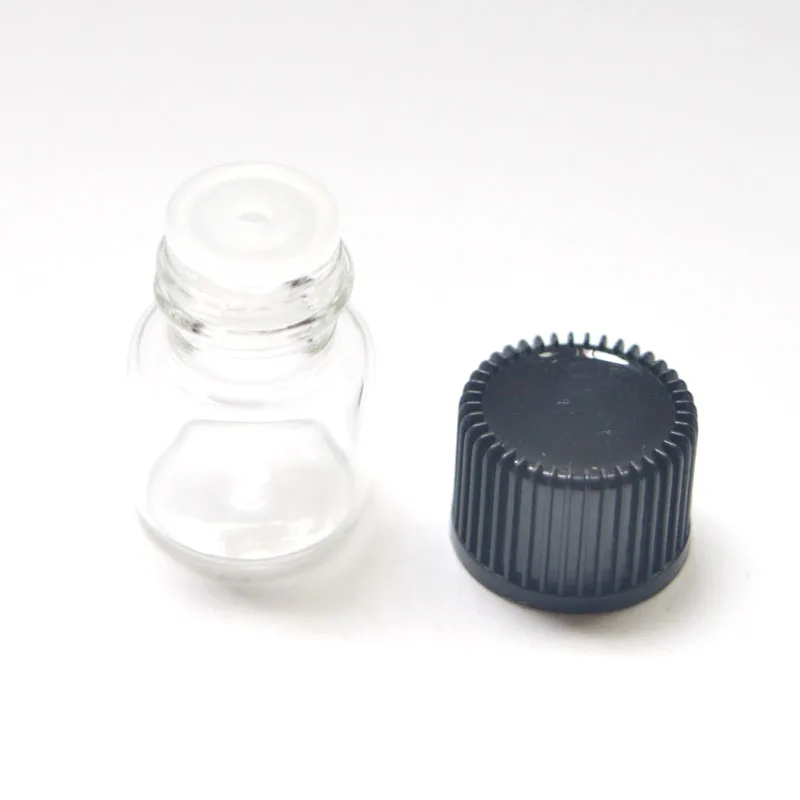 

50pcs 1ml Small Clear Perfume Sample Glass Bottle with Orifice Reducer Mini Essential Oil 1/4 Dram Bottle Free Shipping
