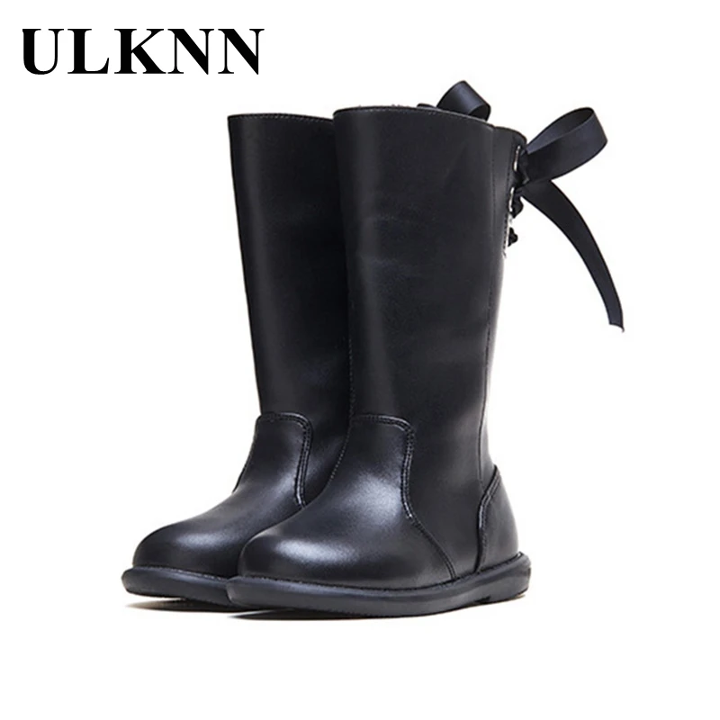

ULKNN 2020 Girls Boots Autumn Winter Cotton Velvet Princess Fashion Korean Style Shoes Waterproof Black Casual Anti-slip