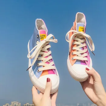 

2020 spring loafers Women Shoes Discoloration Women's canvas Casual Shoes Lace up Solid color Woman Shoes 35-44 Zapatos de mujer