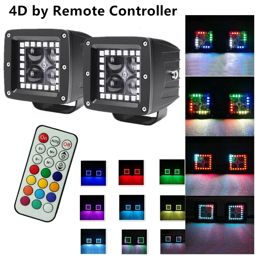12W 3 Inch LED Work Light RGB Angel Eye Spot Beam Driving Work Light Bar APP Remote Control For SUV Offroad Car(2pcs/set Spot