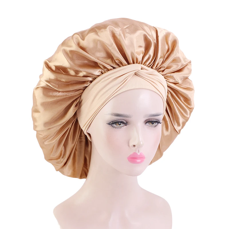 hair clips for women Solid Satin Bonnet with Wide Stretch Ties Long Hair Care Women Night Sleep Hat Adjust Hair Styling Cap Silk Head Wrap Shower Cap Women's Hair Accessories