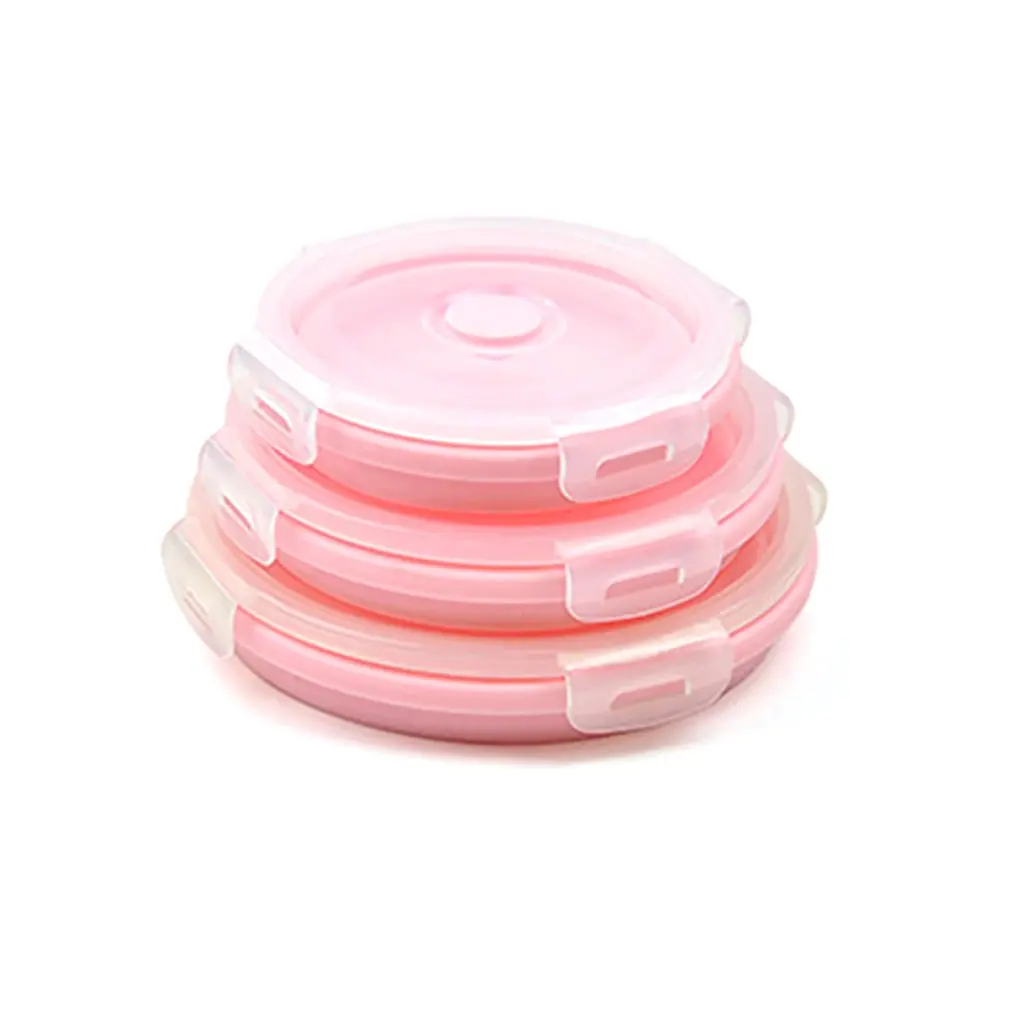

Fda Portable Folding Lunch Box Round Silicone Lunch Box Microwave Lunch Box Plastic Refrigerator High Temperature 3/4 Pcs