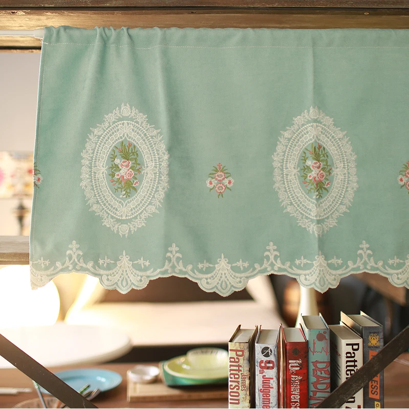 British style Short Curtains Blue Rose Valance Door Chenille Flannel Pink Half Wine Cooler for Bar Kitchen | Дом и сад