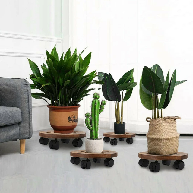 Wood Plant Stand Round Rolling Tray with Rotating Wheels Indoor Outdoor  Pots Storage Rack for Home Garden, Type 1, 30cm - AliExpress