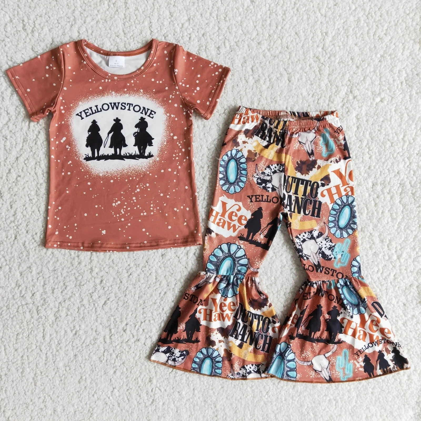 

Wholesale Baby Girl Clothes Kids Cowboy Farm Tie Dye Top Set Toddler Fashion Outfit Children Spring Fall Western Cow Bell Pants