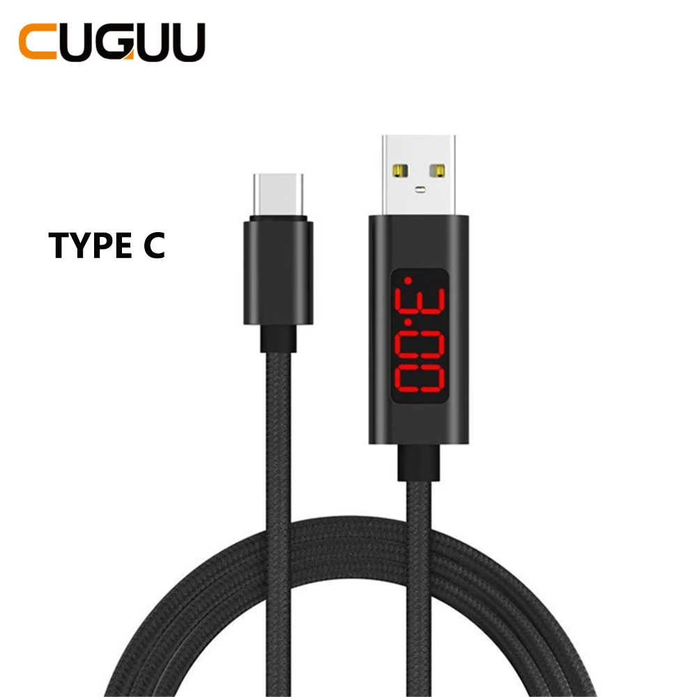 Type C Black Светодиодный кабель Micro USB с дисплеем для iPhone, зарядное устройство USB type C, максимальный провод для быстрой зарядки телефона, usb-кабель для передачи данных - Цвет: Type C Black