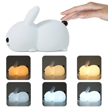 

Novetly Silicone Rabbit LED Night Light USB Rechargeable Cartoon Pat Lamp Touch Remote Dimmable Timer For Children Kids Baby