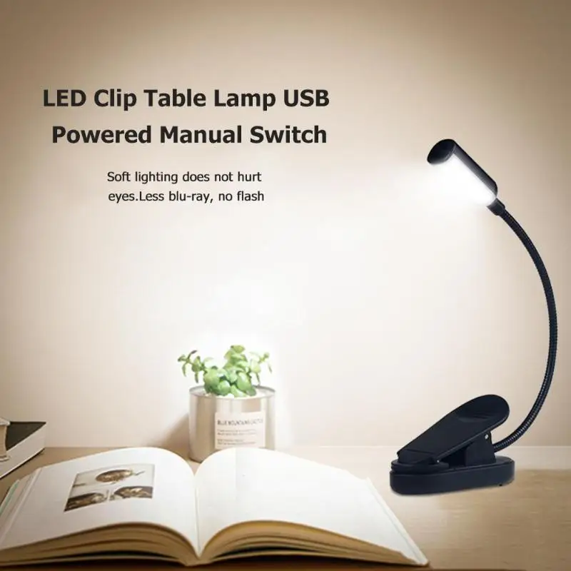 LED Clip Table Lamp USB Powered Manual Switch Students Child Bedroom Study