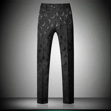 Классический Мужской Жаккардовый костюм брюки тонкий дизайн Мужские модельные брюки черные белые модные мужские свадебные Брюки