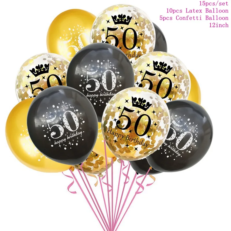 50th Round Balloons Taoup Gold 50th Birthday Party Tableware Cups Plates Towels Table Cover Happy 50 Birthday Party Decors Adult Parents Grandparent - Цвет: 50th Round Balloons