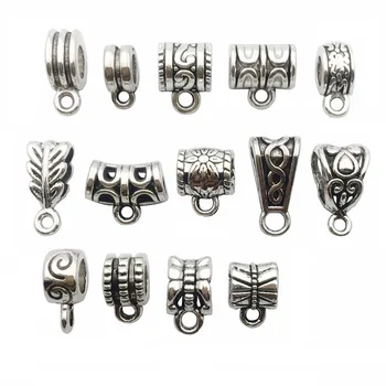 

120pcs/lot Mixed Jewelry Materials Tibetan Silver Alloy Hanging Connectors Charms Bail Beads Jewelry Findings Diy