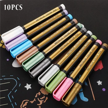 

10pcs Art Supplies Rock Painting Water-based Ink Metallic Marker Drawing Gift Card DIY Craft Black Paper School Paint Pen