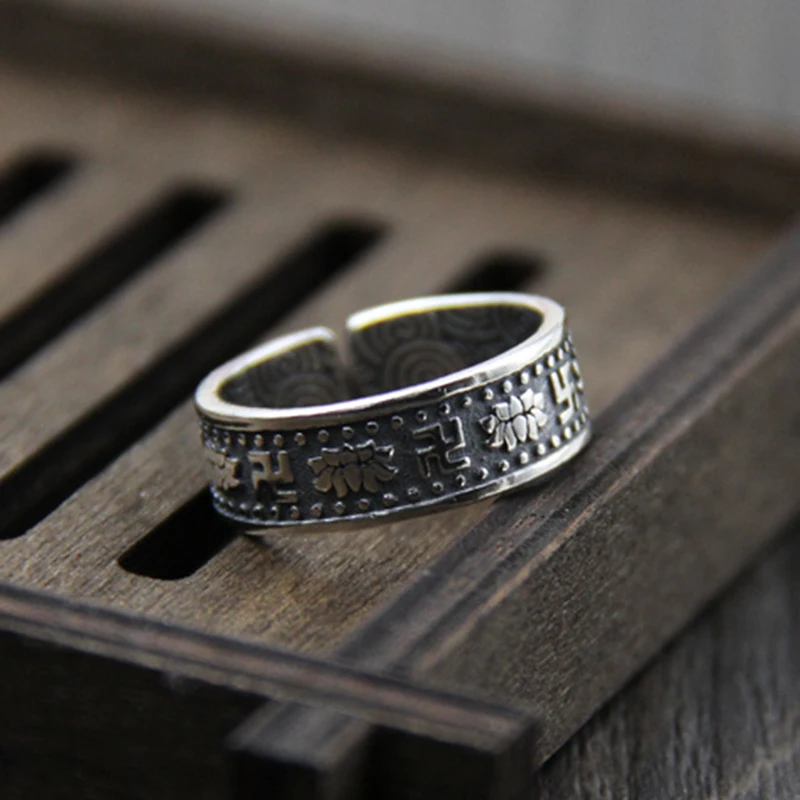 925 sterling silver 925 Чистое серебро ручной резной узор лотоса Ретро Индивидуальность тренд кольцо тайский Ювелирные изделия из серебра парные ювелирные кольца Вес 4,6 г - Цвет камня: 925 sterling silver