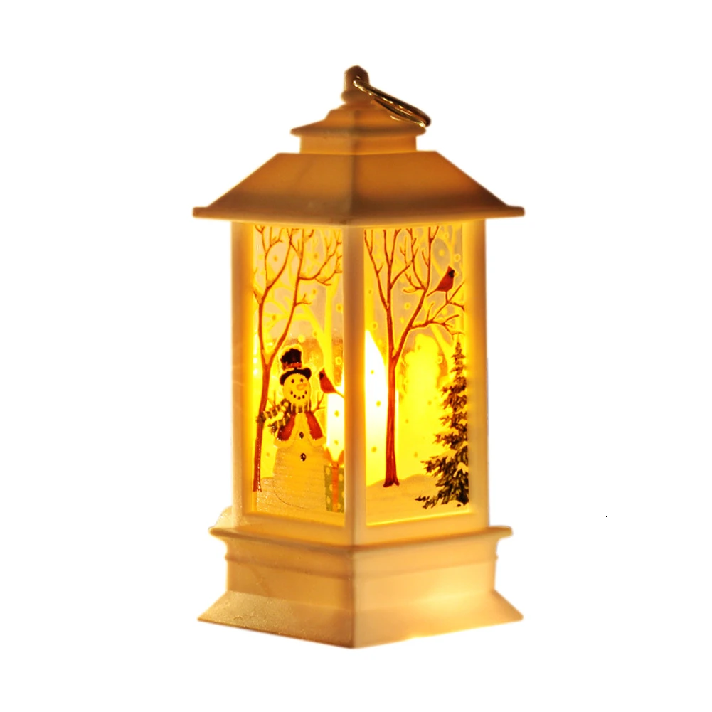 Christmas Candlestick Lamp Flame Light Street Lamp Romantic Flame Light Beautiful Night Light Holiday Party Wedding Home Decor - Цвет: White snowman