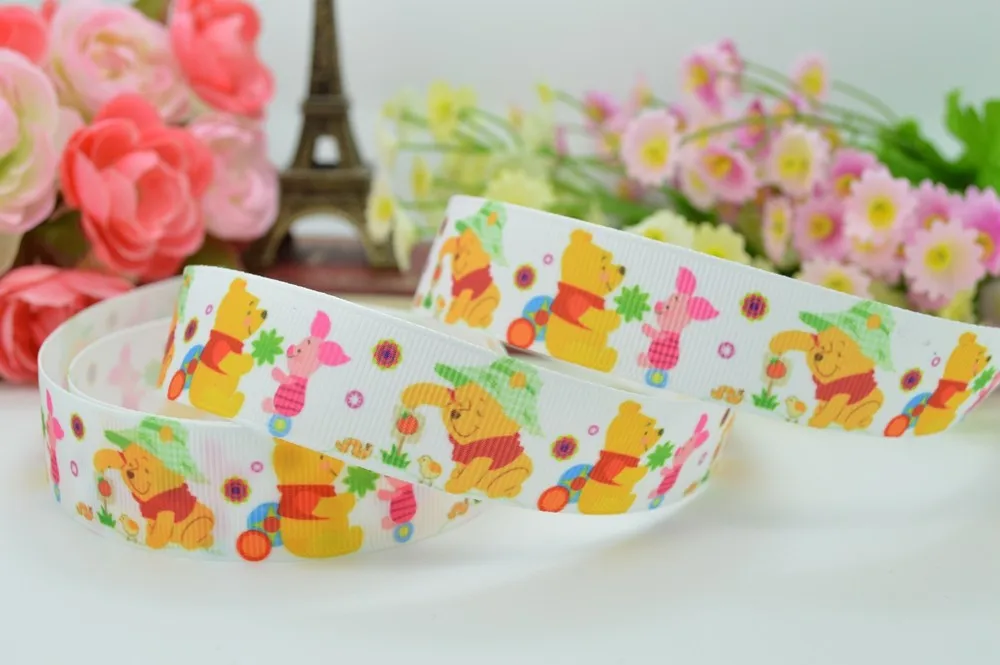 7/" 22 мм медведь мультфильм печатных корсажная лента бант для волос DIY ручной работы 50YD